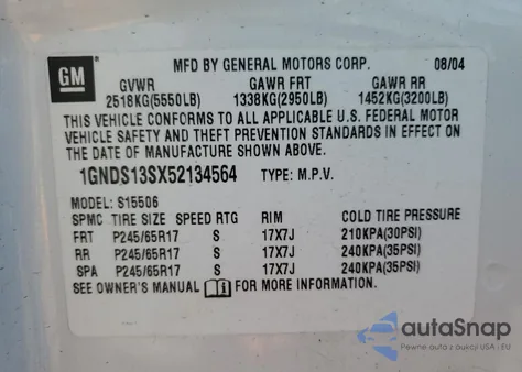 2005 Chevrolet Trailblazer Ls из США, поврежденный, VIN 1GNDS13SX52134564